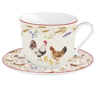 Tazza con Piattino Country Life Fattoria 370ml Bianco Colorato Porcellana EASY