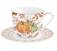 Tazza Con Saucer HARVEST Autunno Con Zucca Per 370ml Porcellana Easy Life