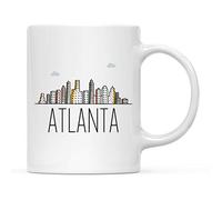 Tazza con Scritta Atlanta Colorful City Skyline Graphic Tazza Parenti 2 | pezzi-330ml Riutilizzabile Coppe Robusto Tazza sul Bordo Mamma Principesse