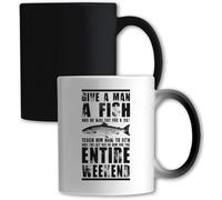 Tazza con scritta "Give A Man A Fish And He Will Eat For A Day", colore cangiante, colore: bianco
