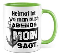 Tazza con scritta "Heimat ist wo man auch abends moin sagge" - Tazza da caffè 330 ml in ceramica - Amburgo Nord Germania Piatto Tedesca idea regalo