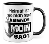 Tazza con scritta "Heimat ist wo man auch abends moin sagge" - Tazza da caffè 330 ml in ceramica - Amburgo Nord Germania Piatto Tedesca idea regalo
