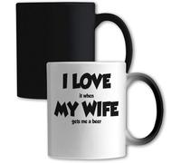 Tazza con scritta "I Love My Wife I Love It When My Wife Gets Me A Beer", colore bianco