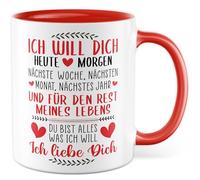Tazza con scritta "Ich will dich heute und für den Restmein Leben - Tazza da caffè 330ml in ceramica - Partnerschaft Humor Coffee Cup