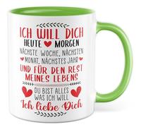 Tazza con scritta "Ich will dich heute und für den Restmein Leben - Tazza da caffè 330ml in ceramica - Partnerschaft Humor Coffee Cup