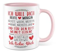 Tazza con scritta "Ich will dich heute und für den Restmein Leben - Tazza da caffè 330ml in ceramica - Partnerschaft Humor Coffee Cup