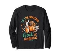 Tazza con Scritta in Inglese in The Waiting God Is Working Cozy Fall Maglia a Manica