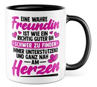 Tazza con scritta in lingua tedesca "Amicizia", idea regalo per amicizia, idea regalo per amiche, per compleanno, donne, veri amici vicino al cuore (bianco/nero)