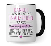 Tazza con scritta in lingua tedesca "Dass du meine Trauzeugin warst, regalo di ringraziamento, bella idea regalo, tazza da caffè, tazza da tè, regalo di ringraziamento (bianco e nero)