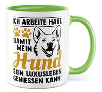 Tazza con scritta in lingua tedesca "Ich arbeitite hart, damit mein Hund sein Luxus Leben genießen kann! - Tazza da caffè 330 ml in ceramica - Pet Love Frauchen Herrchen Office Coffee Becher