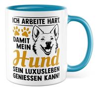 Tazza con scritta in lingua tedesca "Ich arbeitite hart, damit mein Hund sein Luxus Leben genießen kann! - Tazza da caffè 330 ml in ceramica - Pet Love Frauchen Herrchen Office Coffee Becher