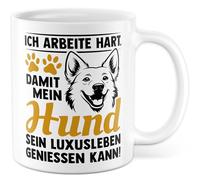 Tazza con scritta in lingua tedesca "Ich arbeitite hart, damit mein Hund sein Luxus Leben genießen kann! - Tazza da caffè 330 ml in ceramica - Pet Love Frauchen Herrchen Office Coffee Becher