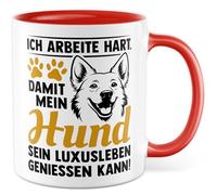 Tazza con scritta in lingua tedesca "Ich arbeitite hart, damit mein Hund sein Luxus Leben genießen kann! - Tazza da caffè 330 ml in ceramica - Pet Love Frauchen Herrchen Office Coffee Becher