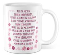 Tazza con scritta in lingua tedesca "Ich bin überglücklich, dich als Schwiegermama in my Leben zu haben! - Tazza da caffè da 330 ml in ceramica - suocera figlio