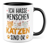 Tazza con scritta in lingua tedesca "Ich hasse Menschen Katzsind ok - Tazza da caffè 330 ml in ceramica - Pet Cat Mama Humor Coffee Cup