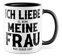 Tazza con scritta in lingua tedesca "Ich liebe es wenn meine Frau mich zocken lässt - Tazza da caffè 330 ml in ceramica - Zocken Playstation Relung Humor Idea regalo per ufficio