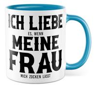 Tazza con scritta in lingua tedesca "Ich liebe es wenn meine Frau mich zocken lässt - Tazza da caffè 330 ml in ceramica - Zocken Playstation Relung Humor Idea regalo per ufficio