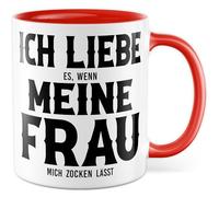 Tazza con scritta in lingua tedesca "Ich liebe es wenn meine Frau mich zocken lässt - Tazza da caffè 330 ml in ceramica - Zocken Playstation Relung Humor Idea regalo per ufficio