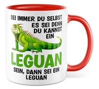 Tazza con scritta in lingua tedesca "Sei immer du selbst", a meno che tu non possa essere un iguana, allora sei un iguano, tazza da caffè da 330 ml, in ceramica, uana con animali, collega, ufficio