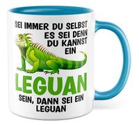 Tazza con scritta in lingua tedesca "Sei immer du selbst", a meno che tu non possa essere un iguana, allora sei un iguano, tazza da caffè da 330 ml, in ceramica, uana con animali, collega, ufficio