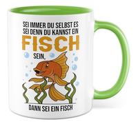 Tazza con scritta in lingua tedesca "Sei immer du selbst, es wenn denn du kannst ein Fischsein, dann sei ein Fischsein, dann sei ein Fisch, tazza da caffè da 330 ml, in ceramica, umorismo sarcasmo