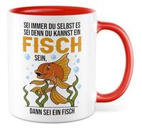 Tazza con scritta in lingua tedesca "Sei immer du selbst, es wenn denn du kannst ein Fischsein, dann sei ein Fischsein, dann sei ein Fisch, tazza da caffè da 330 ml, in ceramica, umorismo sarcasmo