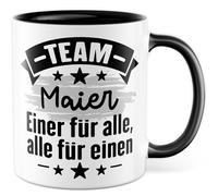 Tazza con scritta personalizzata, cognome, regalo team, uno per tutti, personalizzabile, tazza da caffè da 330 ml, in ceramica, nome famiglia allargata, mamma, papà, nonna, nonno