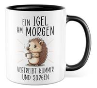 Tazza con scritta - Regalo Un riccio al mattino espelle dolore e preoccupazioni - Tazza da caffè 330 ml in ceramica - Amore degli animali regalo collega amico ufficio tazza caffè