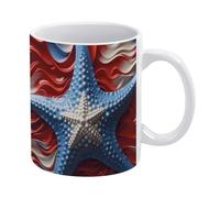 Tazza con stella marina patriottica 3D, idea regalo per papà e mamma, idea regalo per la festa del papà e della mamma da parte di figlia, figlio e bambini, bianca, 11 once