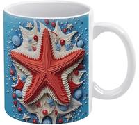 Tazza con stella marina rossa 3D, tazza con spiaggia 3D, tazza con il 4 luglio 3D, tazza da caffè rossa, bianca e blu, comoda da tenere in mano, regalo di compleanno per uomini, donne, mogli, mariti,