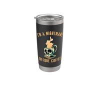 Tazza con teschio con scritta "I'm A Nightmare Before Coffee", motivo: teschio, colore: Bicchiere termico in acciaio inox doppia parete