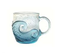 Tazza con tramonto in vetro marino, realizzata a mano, 350 ml, tazza in vetro con onde oceaniche, unica tazza testurizzata per caffè e tè, tazza d'acqua creativa a tema mare, regalo per gli amanti