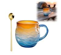 Tazza con tramonto in vetro marino, realizzata a mano, in vetro soffiato a mano, con motivo a onde oceaniche, tazza unica a tema spiaggia per tè, vino, bicchieri ispirati ai mari per gli amanti