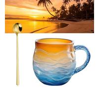 Tazza con tramonto in vetro soffiato a mano, motivo tramonto e onda, a tema spiaggia, per amanti dell'oceano, bevitori di caffè e regali