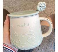 Tazza Coniglio Bello Tazze Sakura, Tazza con Coperchio e Cucchiaino, Tazza Caffè 420ml Tazze Colazione Ceramica, Un'Ottima Scelta Regalo (Verde)