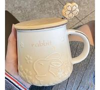 Tazza Coniglio Bello Tazze Sakura, Tazza con Coperchio e Cucchiaino, Tazza Caffè 420ml Tazze Colazione Ceramica, Un'Ottima Scelta Regalo (Giallo)