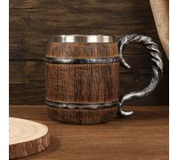 Tazza creativa in design a botte di legno, rivestita in acciaio inossidabile, tazza in resina unica per il bar e per il ritorno a scuola 500mlAcciaio inossidabile