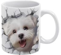 Tazza cucciolo bianco 3D 11 oz - Tazza in ceramica con foro nel muro, idea regalo carina per uomo e donna, design realistico