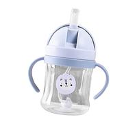 Tazza da allenamento con cannuccia, 250 ml, con motivo animale, a prova di perdite, con manico per bambini, colore: blu