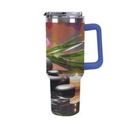 Tazza da auto con fiori in fontana con pietre per massaggio, in acciaio inossidabile, 1,18 l, a prova di perdite, grande capacità, con manico, cannuccia a doppia parete, riutilizzabile, mantiene