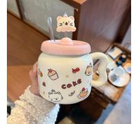 Tazza da Bere in Ceramica con Coperchio a Forma di Gatto da 400 Ml, Tazze da tè Kawaii per Gli Amanti dei Gatti, Divertenti Tazze da Colazione a Forma di Gatto per Donne, Mogli(Pink)