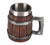 Tazza da birra a botte, 600 ml, in legno e acciaio inossidabile, antica tazza per caffè, isolamento a doppia parete, tazza da cocktail a barile per caffè