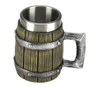 Tazza da birra vichingg da 600 ml, in acciaio a doppia parete in resina, a doppio strato, design a botte di legno, stile medievale, per caffè, bevande, succo, latte, tè