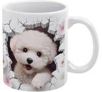Tazza da caffè 3D con buco nel muro di un barboncino - Idea divertente per il compleanno di mamma, papà, marito e moglie - Tazza da caffè 3D da 11 once, tazza da tè bianca
