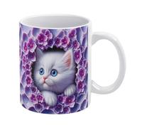 Tazza da caffè 3D con buco nel muro per gatti - Idea divertente per il compleanno di mamma, papà, marito e moglie - Tazza da caffè 3D da 11 once, tazza da tè bianca