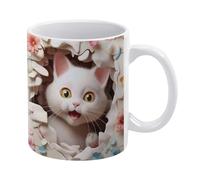 Tazza da caffè 3D con buco nel muro per gatti - Idea divertente per il compleanno di mamma, papà, marito e moglie - Tazza da caffè 3D da 11 once, tazza da tè bianca