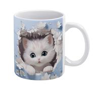 Tazza da caffè 3D con buco nel muro per gatti - Idea divertente per il compleanno di mamma, papà, marito e moglie - Tazza da caffè 3D da 11 once, tazza da tè bianca