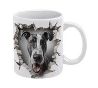 Tazza da caffè 3D con cane Alano, buco nel muro, tazza dipinta in 3D, design creativo per spazi multiuso, tazza per donne e uomini, 11 once