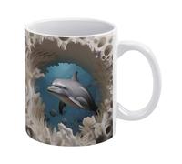 Tazza da caffè 3D con delfino e foro nel muro, tazza dipinta in 3D, design creativo per spazi multiuso, tazza per donne e uomini, 11 once