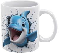 Tazza da caffè 3D con delfino in un buco nel muro, tazza dipinta in 3D, design creativo per spazi multiuso, tazza per donne e uomini, 11 once